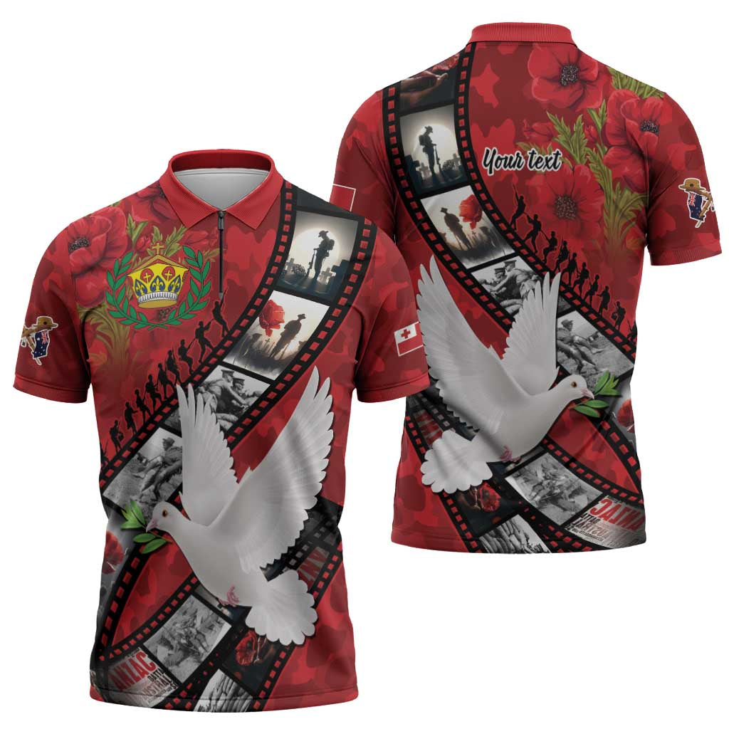 Personalised Tonga ANZAC 1915-2026 Filmstrip Zipper Polo Shirt Lest We Forget 25 April