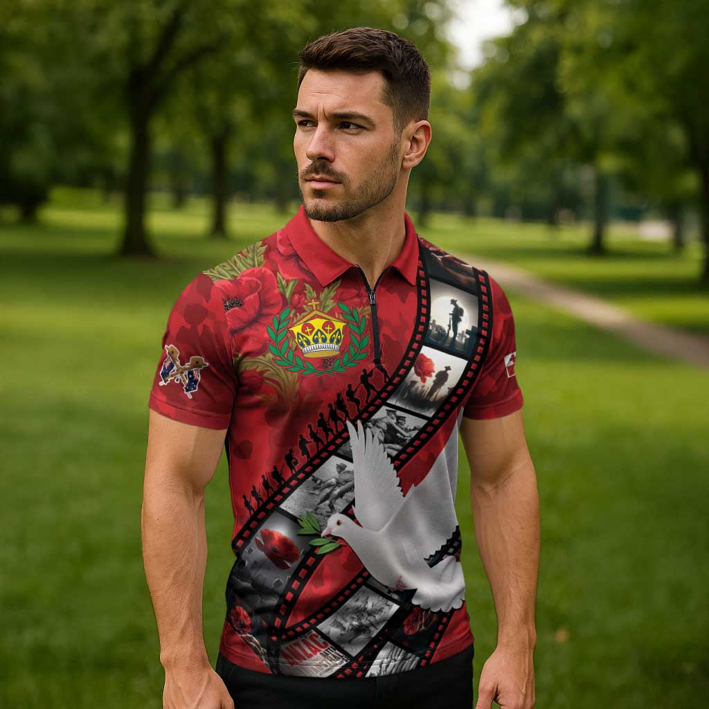 Personalised Tonga ANZAC 1915-2026 Filmstrip Zipper Polo Shirt Lest We Forget 25 April