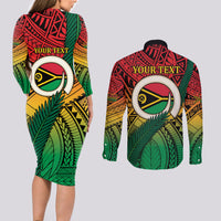 Personalised Vanuatu Yumi 44th Indipendens Dei Couples Matching Long Sleeve Bodycon Dress and Long Sleeve Button Shirt Vanuatuan Broad Tusk with Polynesian Tribal LT9 - Polynesian Pride