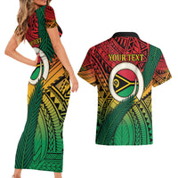 Personalised Vanuatu Yumi 44th Indipendens Dei Couples Matching Short Sleeve Bodycon Dress and Hawaiian Shirt Vanuatuan Broad Tusk with Polynesian Tribal LT9 - Polynesian Pride