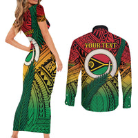Personalised Vanuatu Yumi 44th Indipendens Dei Couples Matching Short Sleeve Bodycon Dress and Long Sleeve Button Shirt Vanuatuan Broad Tusk with Polynesian Tribal LT9 - Polynesian Pride