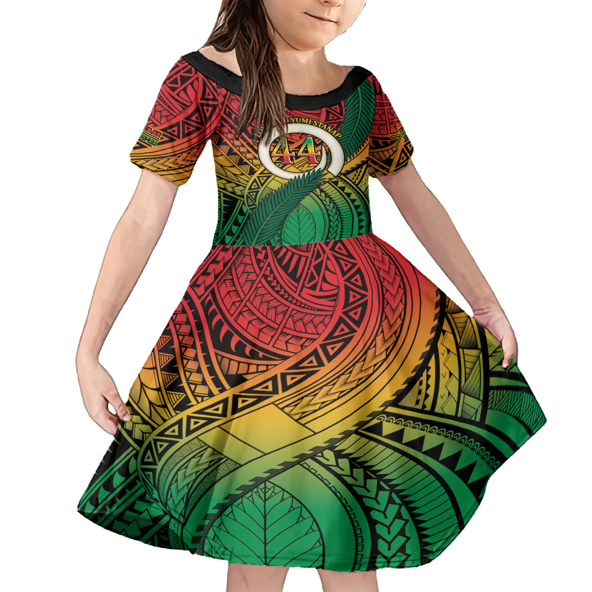 Personalised Vanuatu Yumi 44th Indipendens Dei Family Matching Long Sleeve Bodycon Dress and Hawaiian Shirt Vanuatuan Broad Tusk with Polynesian Tribal LT9 Daughter's Dress Reggae - Polynesian Pride
