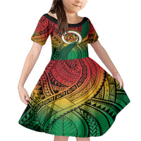 Personalised Vanuatu Yumi 44th Indipendens Dei Family Matching Mermaid Dress and Hawaiian Shirt Vanuatuan Broad Tusk with Polynesian Tribal LT9 Daughter's Dress Reggae - Polynesian Pride