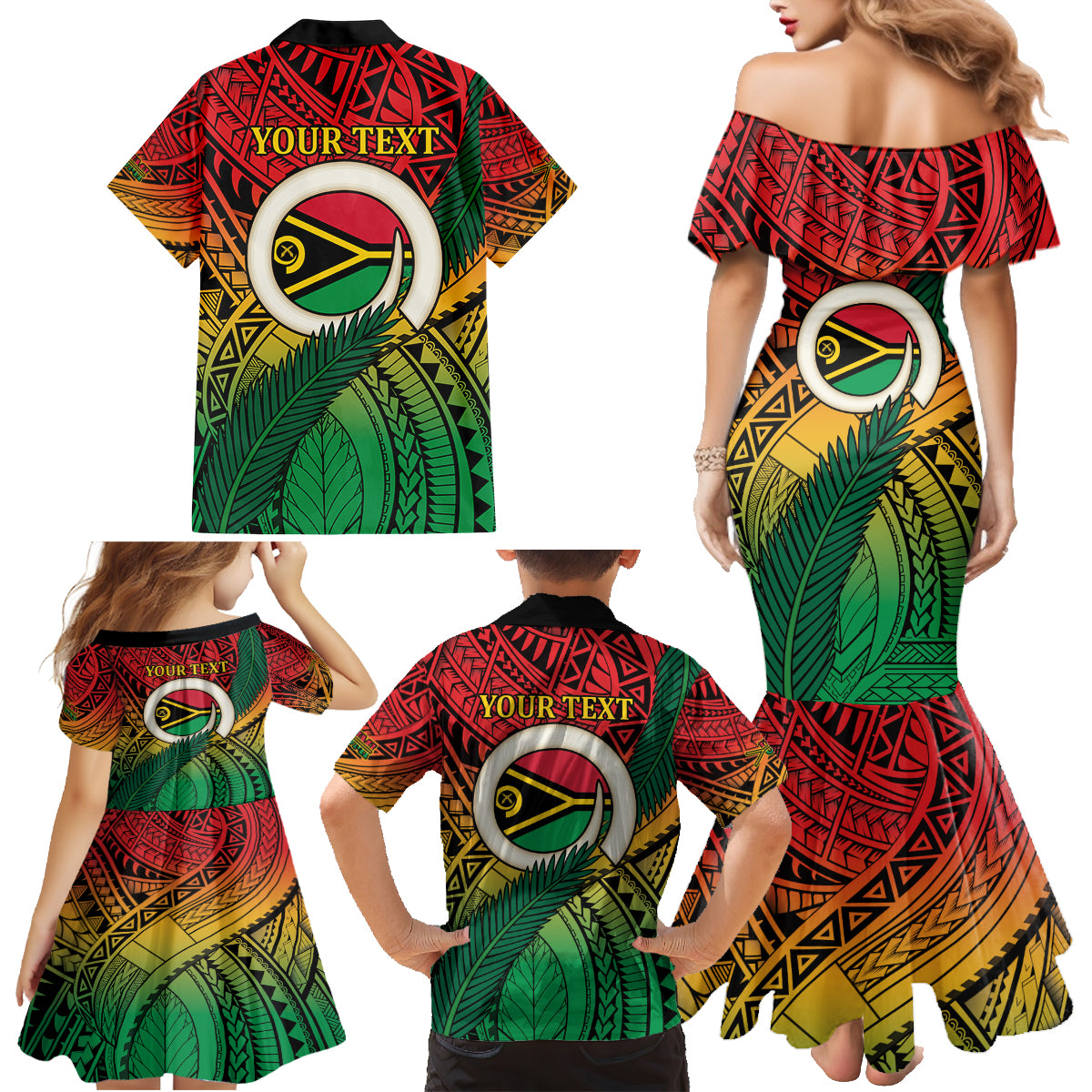 Personalised Vanuatu Yumi 44th Indipendens Dei Family Matching Mermaid Dress and Hawaiian Shirt Vanuatuan Broad Tusk with Polynesian Tribal LT9 - Polynesian Pride
