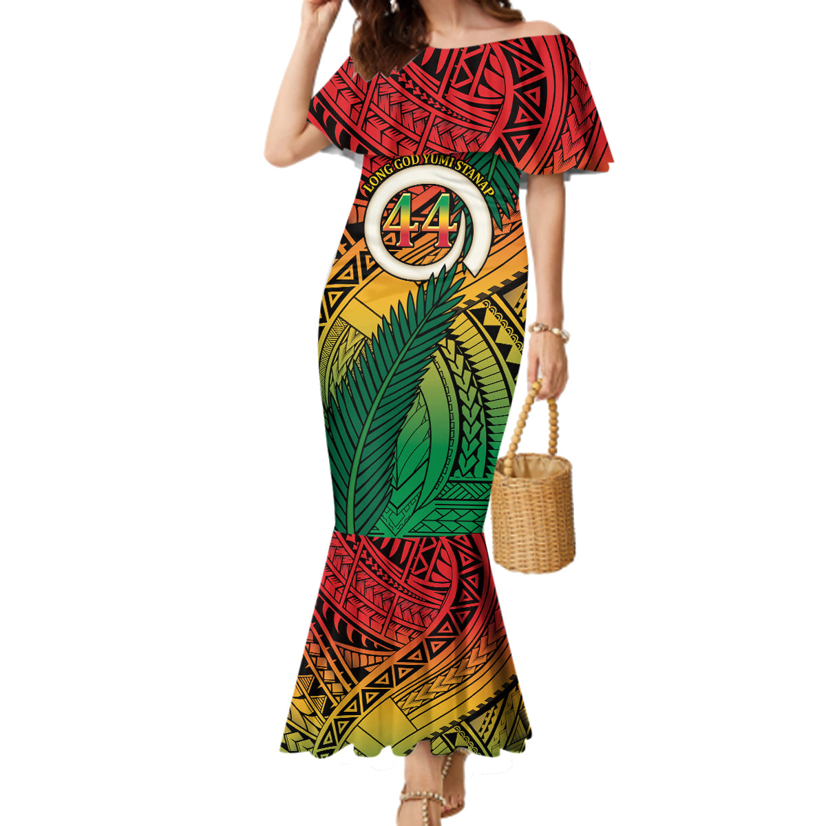Personalised Vanuatu Yumi 44th Indipendens Dei Family Matching Mermaid Dress and Hawaiian Shirt Vanuatuan Broad Tusk with Polynesian Tribal LT9 Mom's Dress Reggae - Polynesian Pride