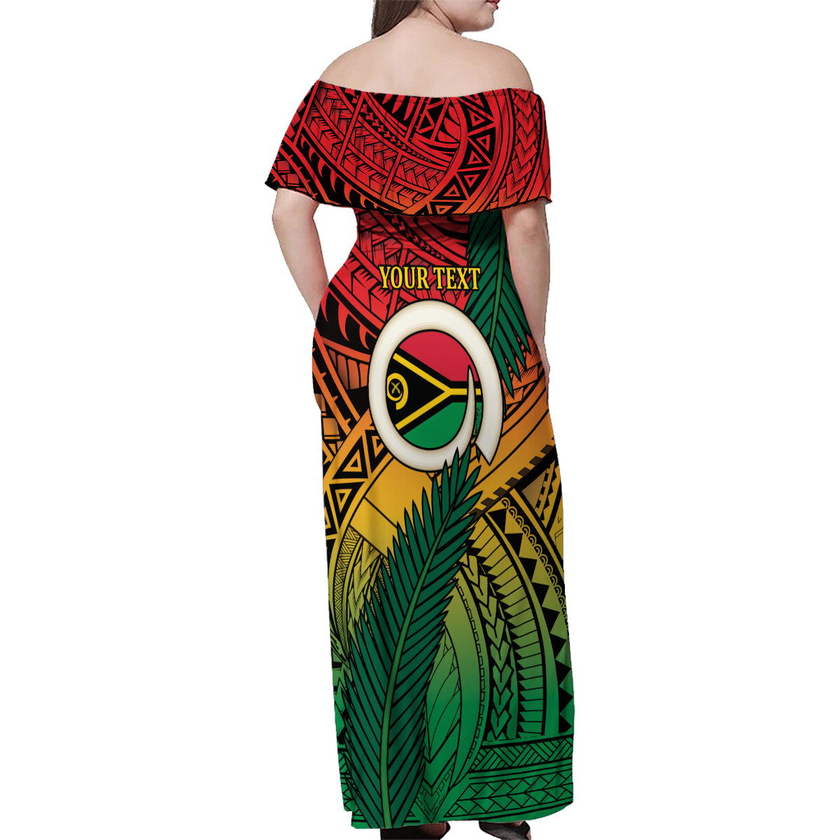 Personalised Vanuatu Yumi 44th Indipendens Dei Family Matching Off Shoulder Maxi Dress and Hawaiian Shirt Vanuatuan Broad Tusk with Polynesian Tribal