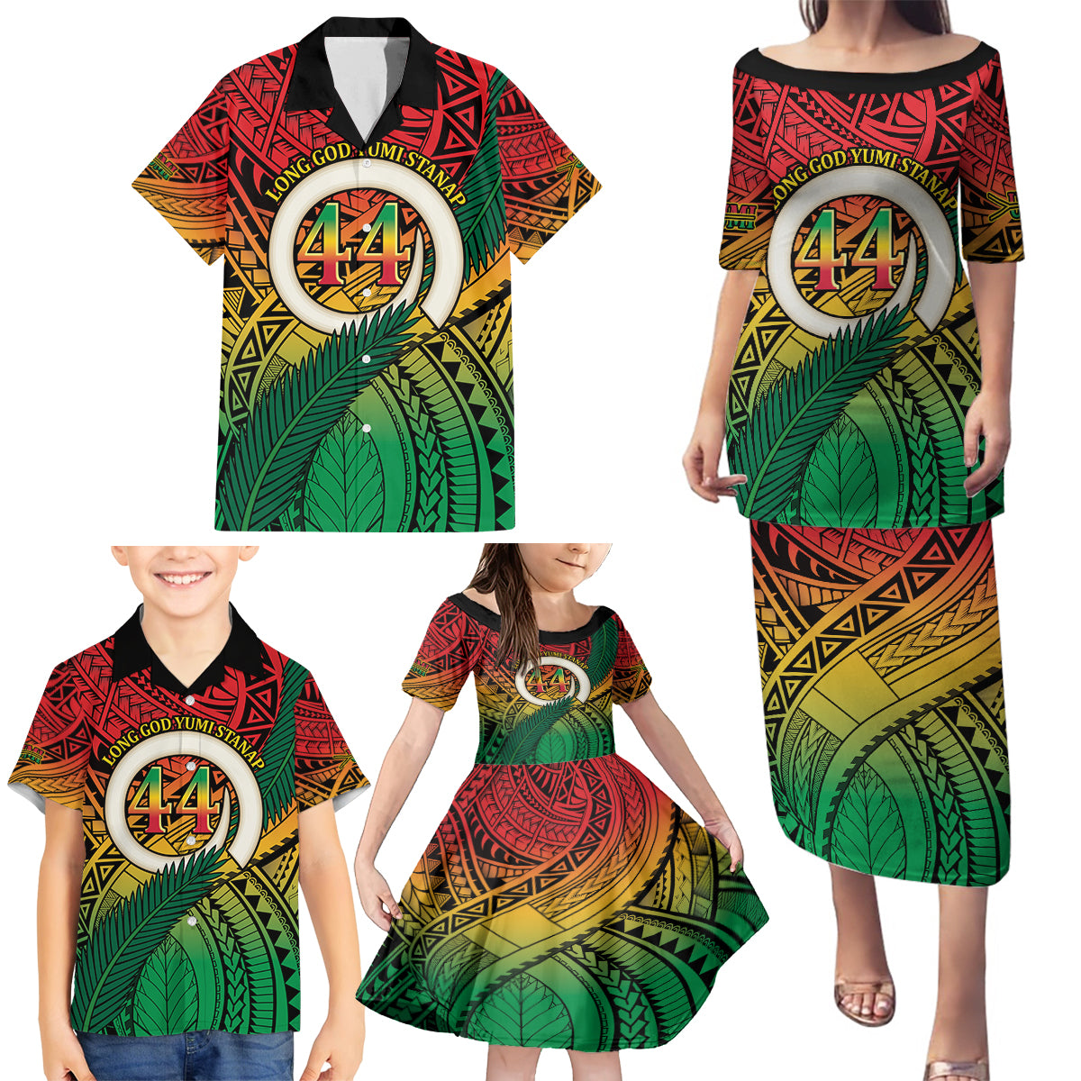 Personalised Vanuatu Yumi 44th Indipendens Dei Family Matching Puletasi and Hawaiian Shirt Vanuatuan Broad Tusk with Polynesian Tribal LT9 - Polynesian Pride