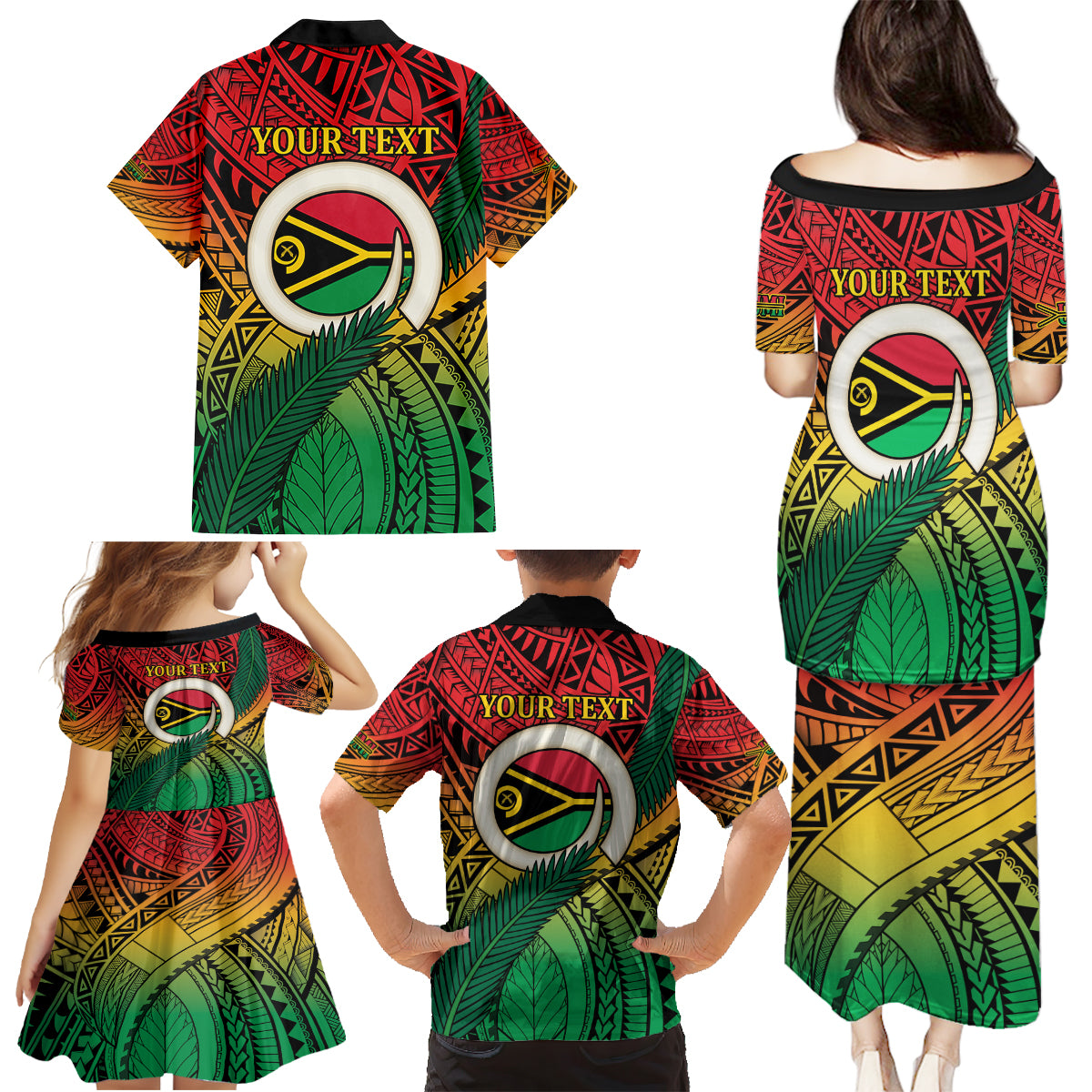Personalised Vanuatu Yumi 44th Indipendens Dei Family Matching Puletasi and Hawaiian Shirt Vanuatuan Broad Tusk with Polynesian Tribal LT9 - Polynesian Pride