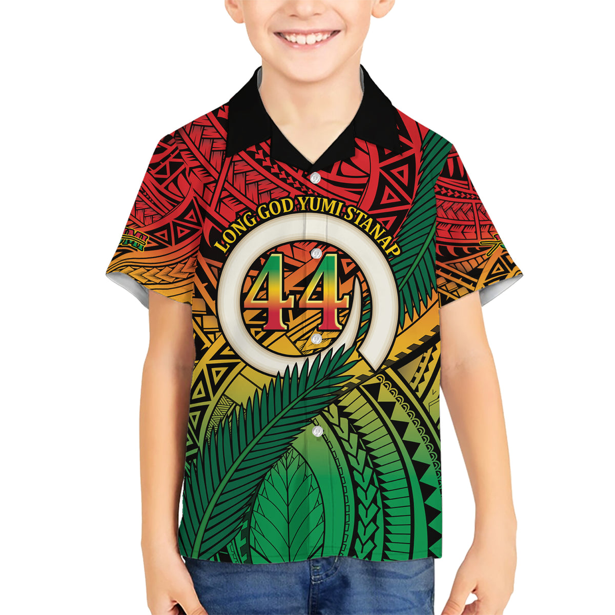 Personalised Vanuatu Yumi 44th Indipendens Dei Family Matching Short Sleeve Bodycon Dress and Hawaiian Shirt Vanuatuan Broad Tusk with Polynesian Tribal LT9 Son's Shirt Reggae - Polynesian Pride