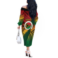 Personalised Vanuatu Yumi 44th Indipendens Dei Off The Shoulder Long Sleeve Dress Vanuatuan Broad Tusk with Polynesian Tribal LT9 - Polynesian Pride