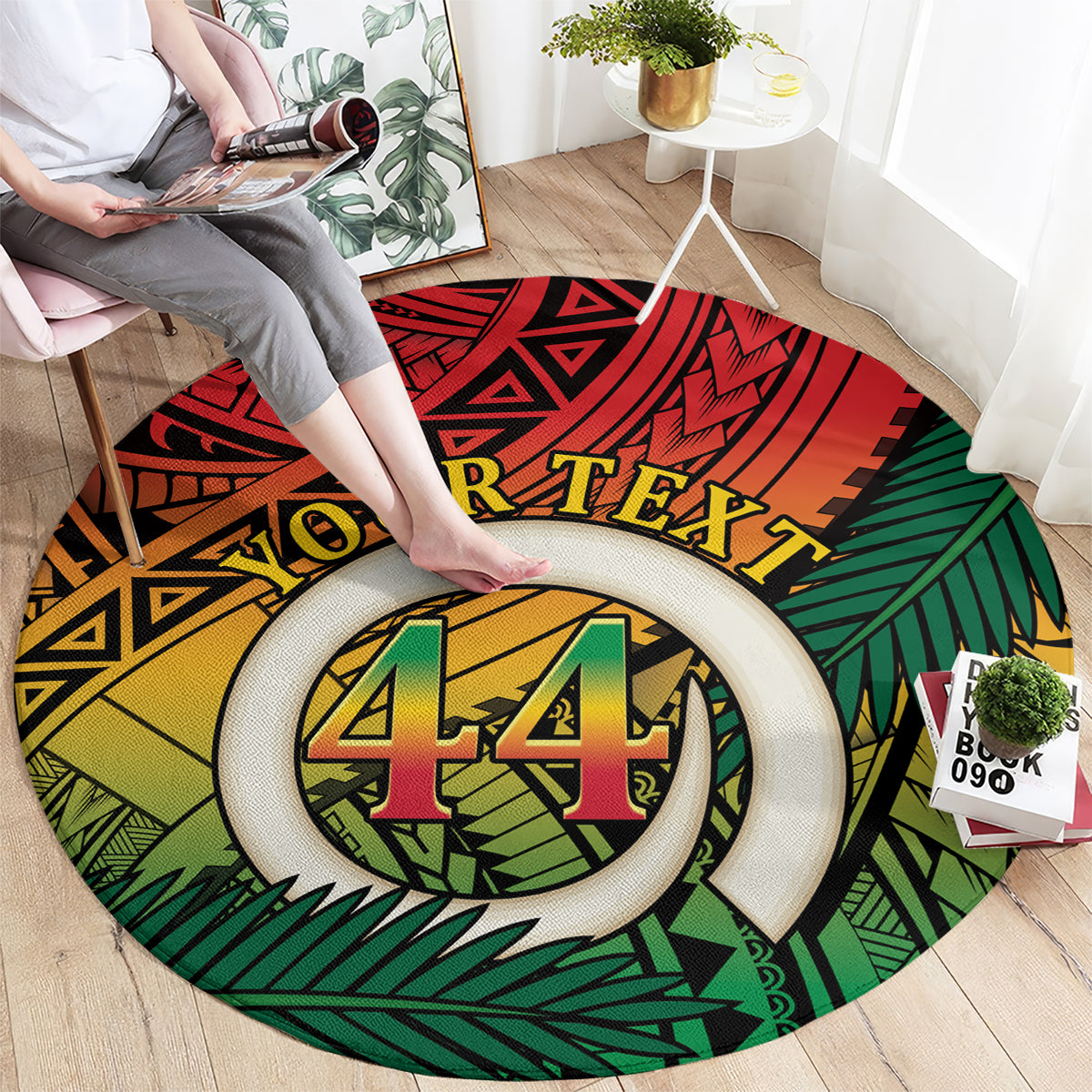 Personalised Vanuatu Yumi 44th Indipendens Dei Round Carpet Vanuatuan Broad Tusk with Polynesian Tribal