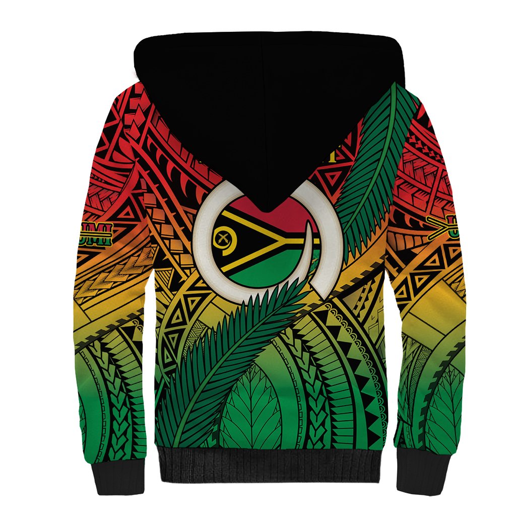 Personalised Vanuatu Yumi 44th Indipendens Dei Sherpa Hoodie Vanuatuan Broad Tusk with Polynesian Tribal