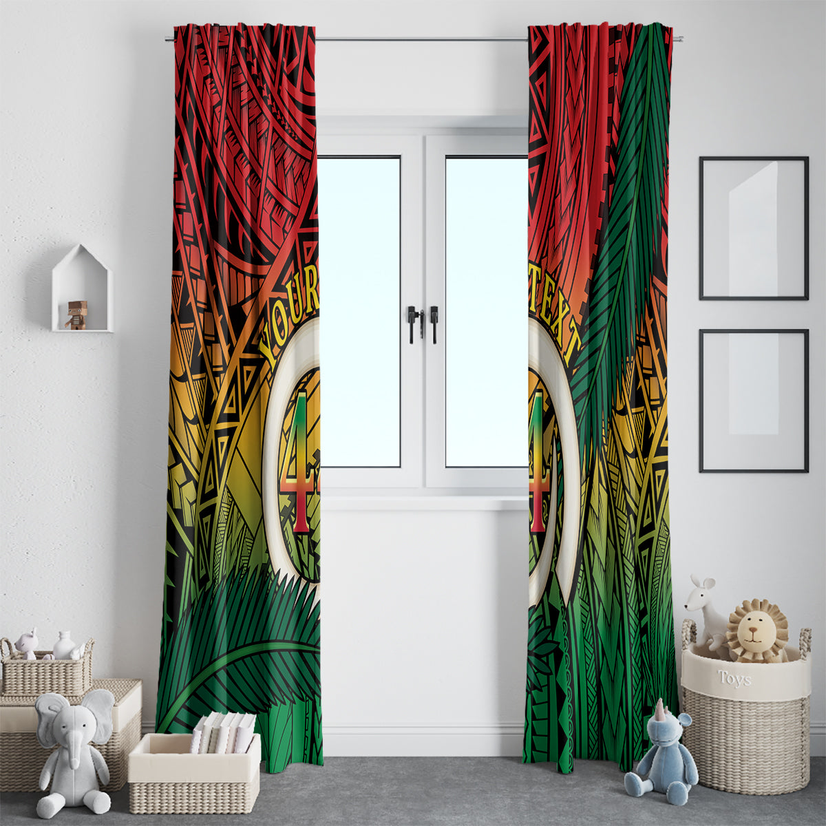 Personalised Vanuatu Yumi 44th Indipendens Dei Window Curtain Vanuatuan Broad Tusk with Polynesian Tribal