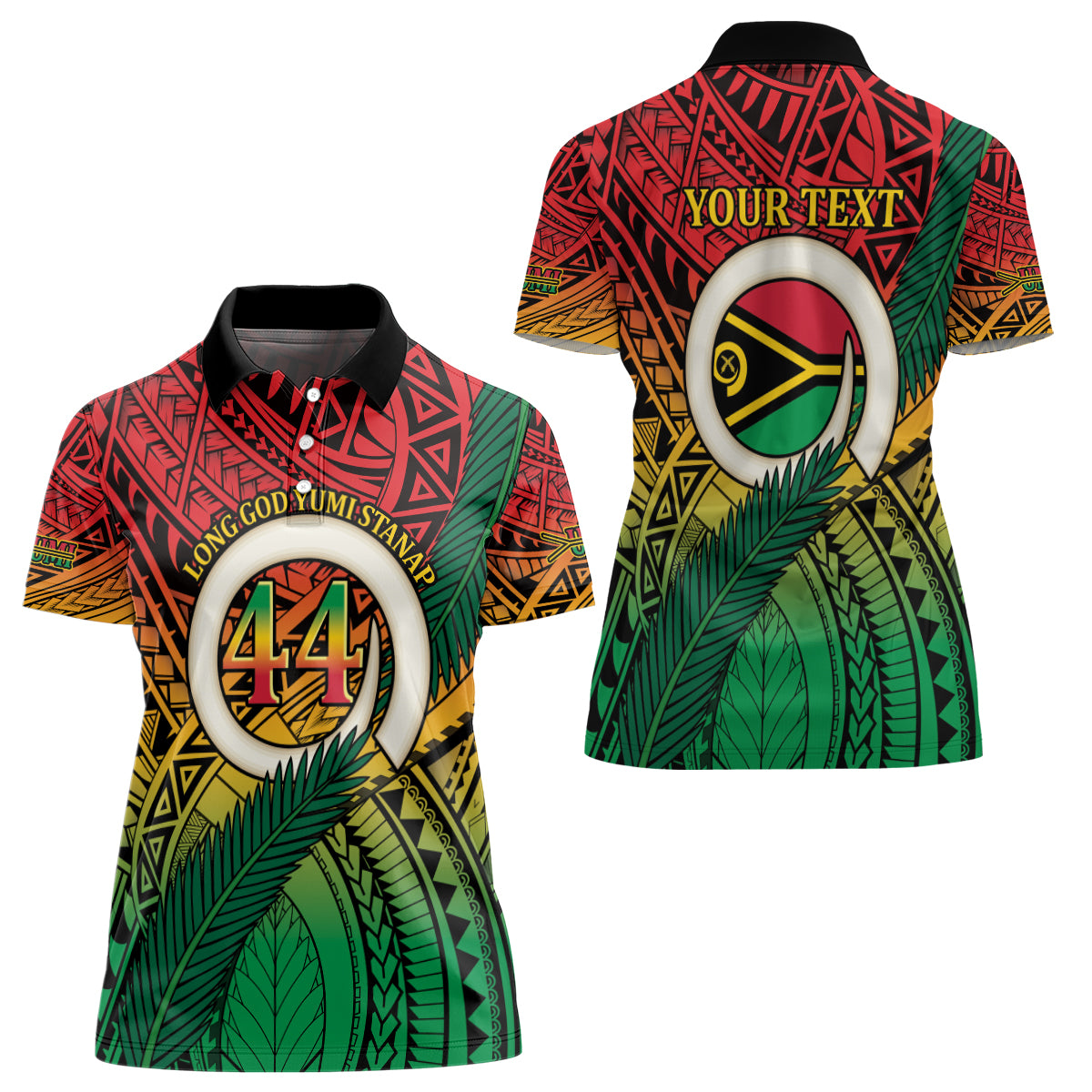 Personalised Vanuatu Yumi 44th Indipendens Dei Women Polo Shirt Vanuatuan Broad Tusk with Polynesian Tribal LT9 - Polynesian Pride