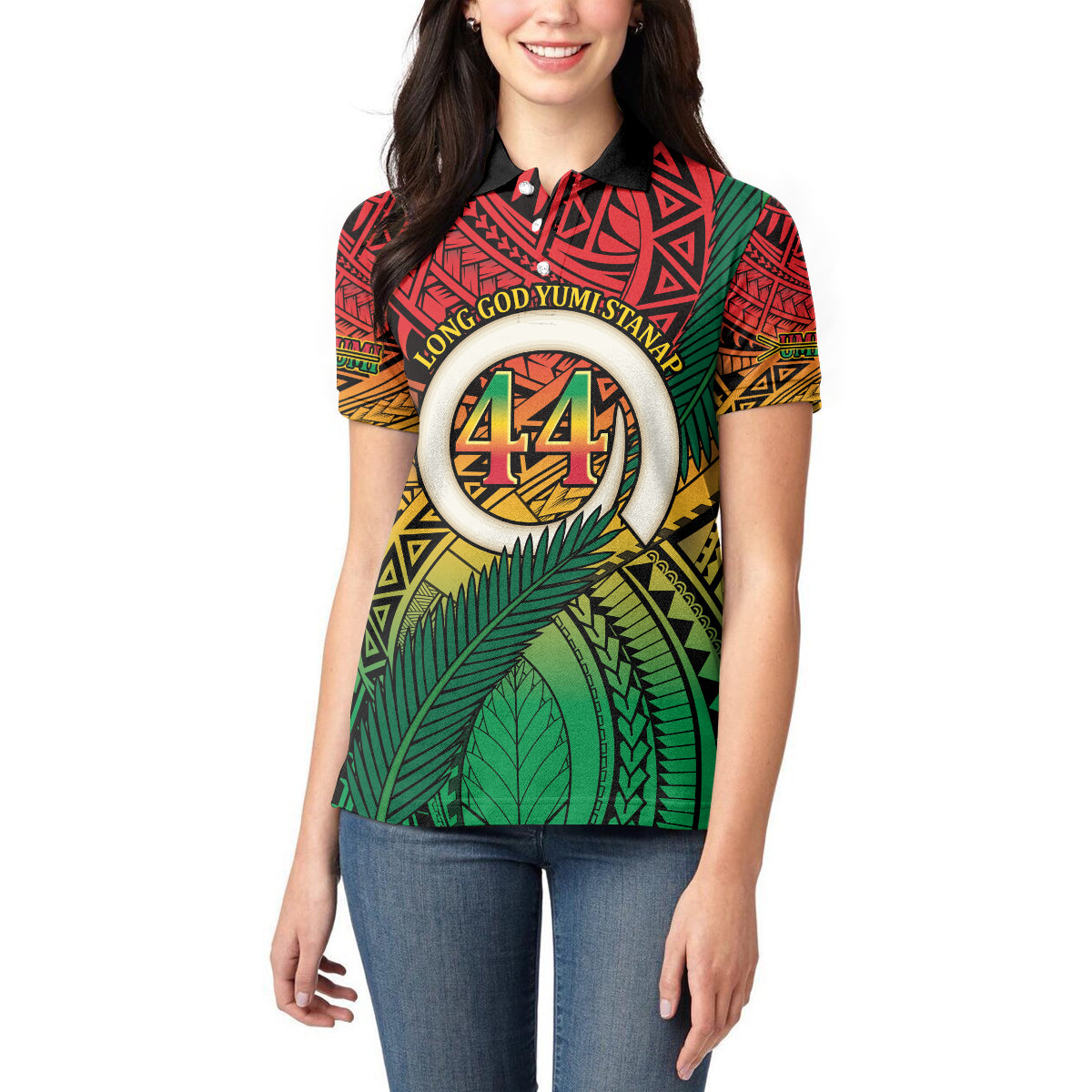 Personalised Vanuatu Yumi 44th Indipendens Dei Women Polo Shirt Vanuatuan Broad Tusk with Polynesian Tribal LT9 - Polynesian Pride