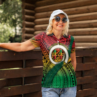 Personalised Vanuatu Yumi 44th Indipendens Dei Women Polo Shirt Vanuatuan Broad Tusk with Polynesian Tribal LT9 - Polynesian Pride