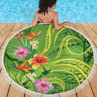 Polynesian Tribal Flower Tattoo Beach Blanket Special Lime Green Vibe