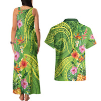 Polynesian Tribal Flower Tattoo Couples Matching Tank Maxi Dress and Hawaiian Shirt Special Lime Green Vibe LT9 - Polynesian Pride