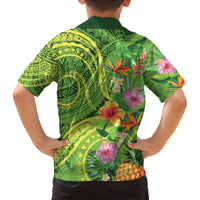 Polynesian Tribal Flower Tattoo Family Matching Puletasi and Hawaiian Shirt Special Lime Green Vibe