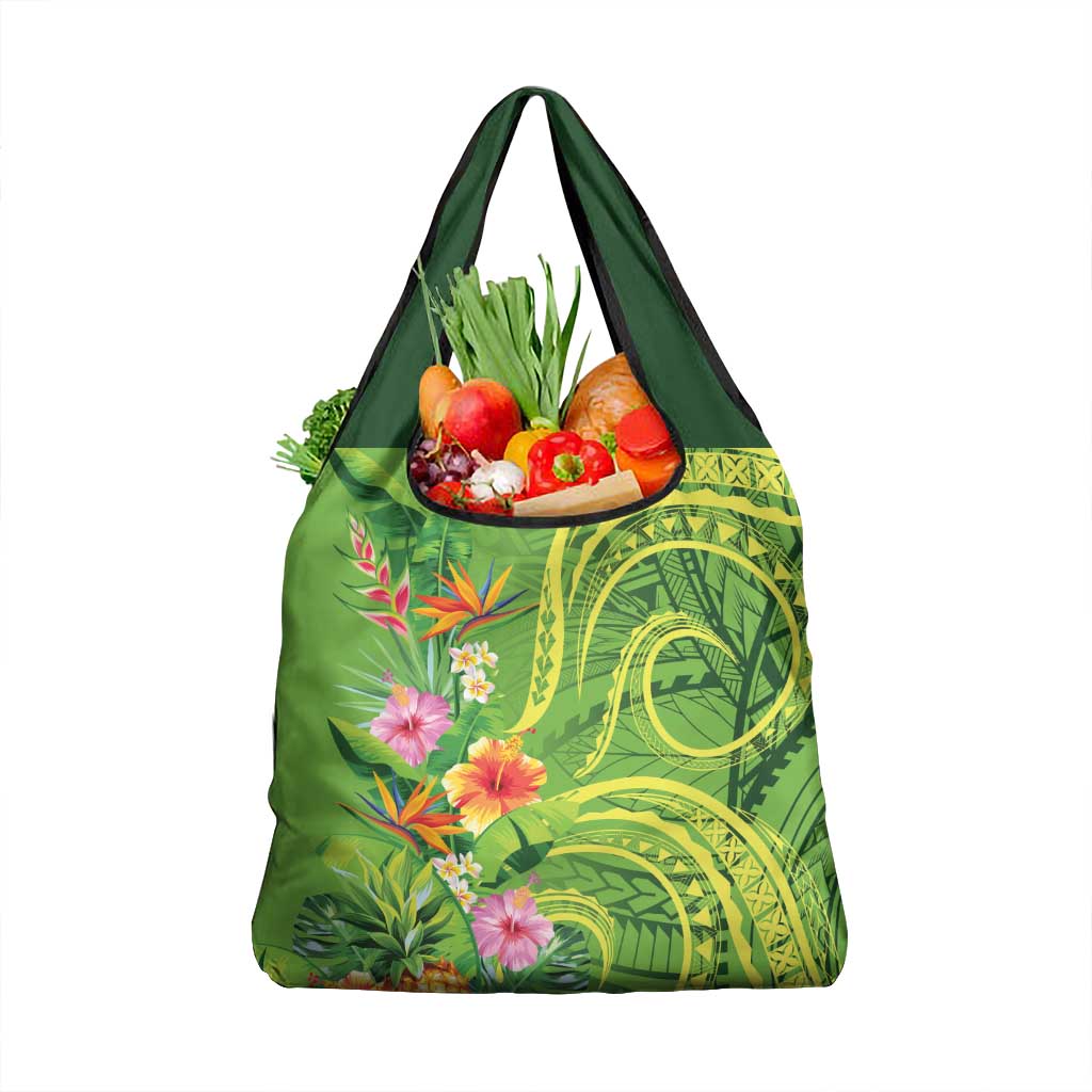 Polynesian Tribal Flower Tattoo Grocery Bag Special Lime Green Vibe