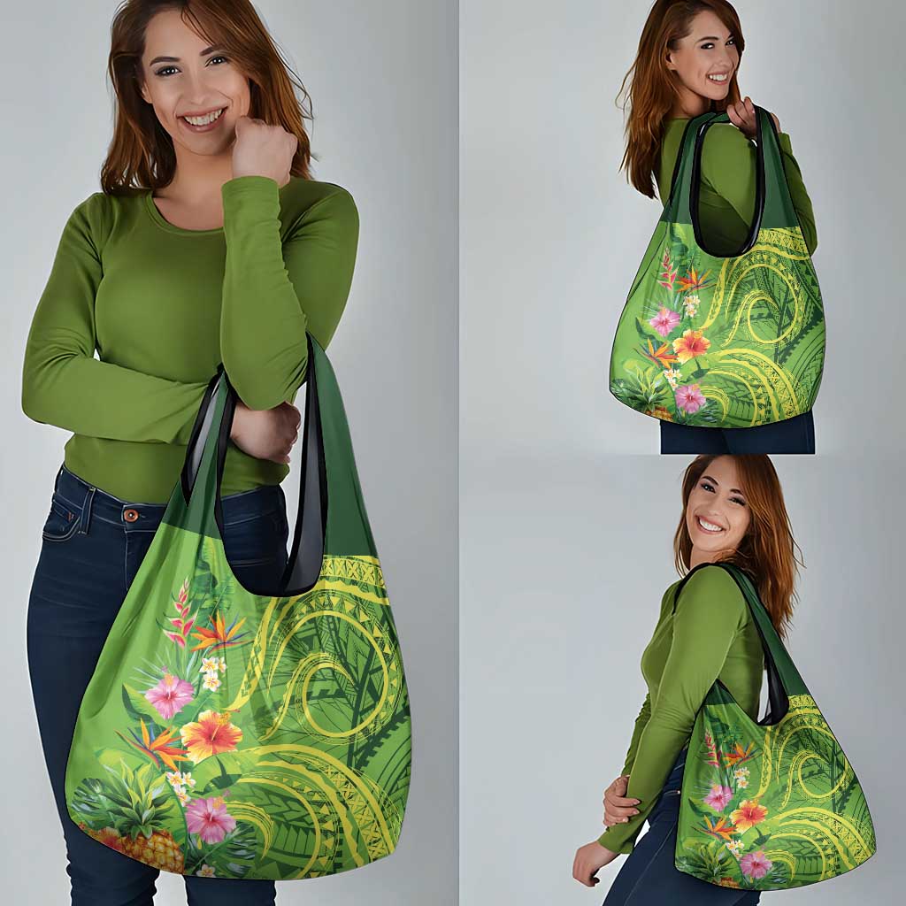 Polynesian Tribal Flower Tattoo Grocery Bag Special Lime Green Vibe