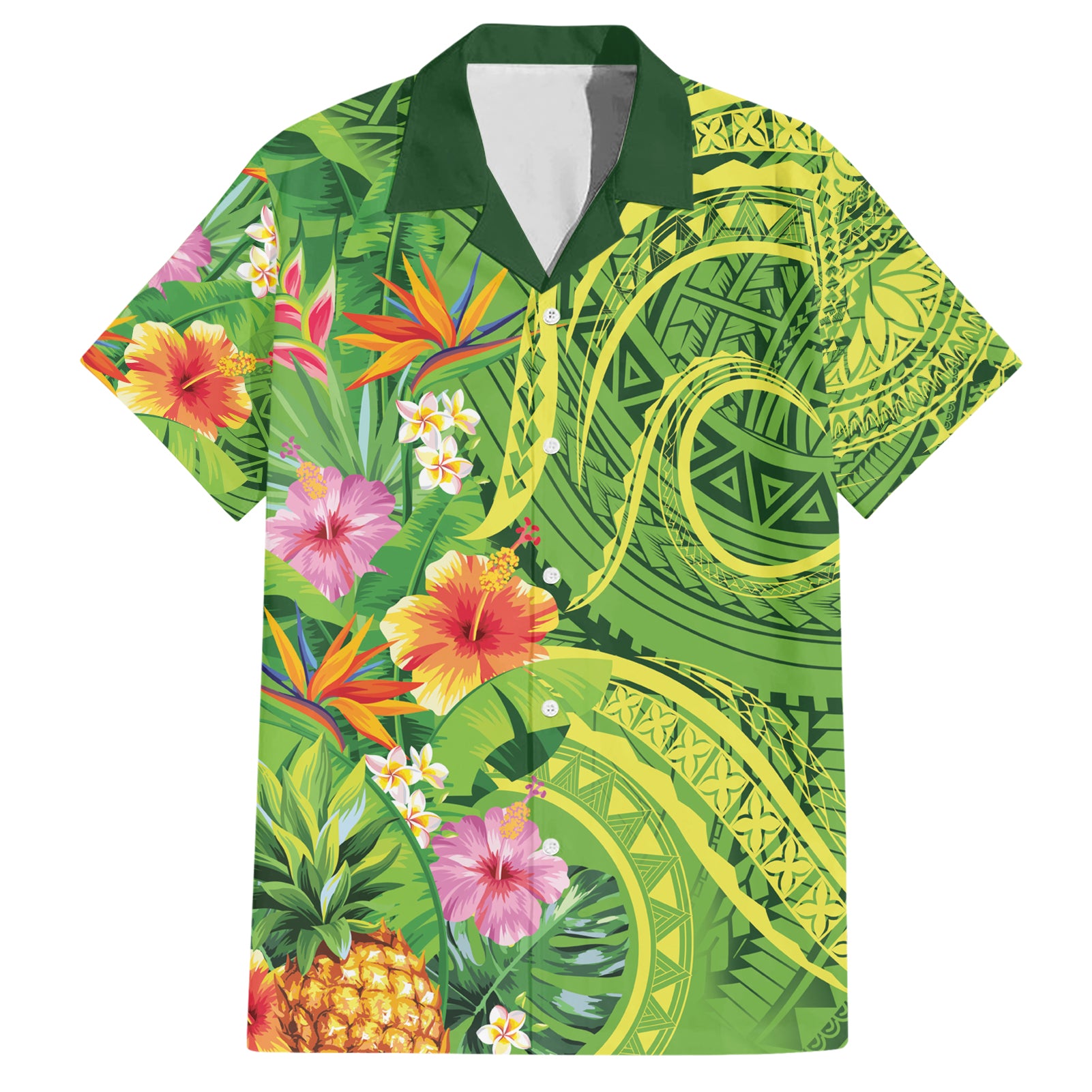 Polynesian Tribal Flower Tattoo Hawaiian Shirt Special Lime Green Vibe