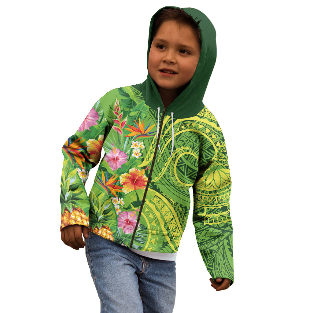 Polynesian Tribal Flower Tattoo Kid Hoodie Special Lime Green Vibe