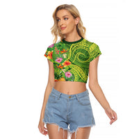 Polynesian Tribal Flower Tattoo Raglan Cropped T Shirt Special Lime Green Vibe