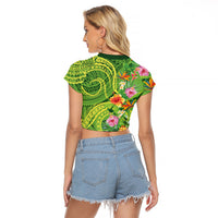 Polynesian Tribal Flower Tattoo Raglan Cropped T Shirt Special Lime Green Vibe