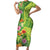 Polynesian Tribal Flower Tattoo Short Sleeve Bodycon Dress Special Lime Green Vibe