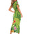 Polynesian Tribal Flower Tattoo Short Sleeve Bodycon Dress Special Lime Green Vibe