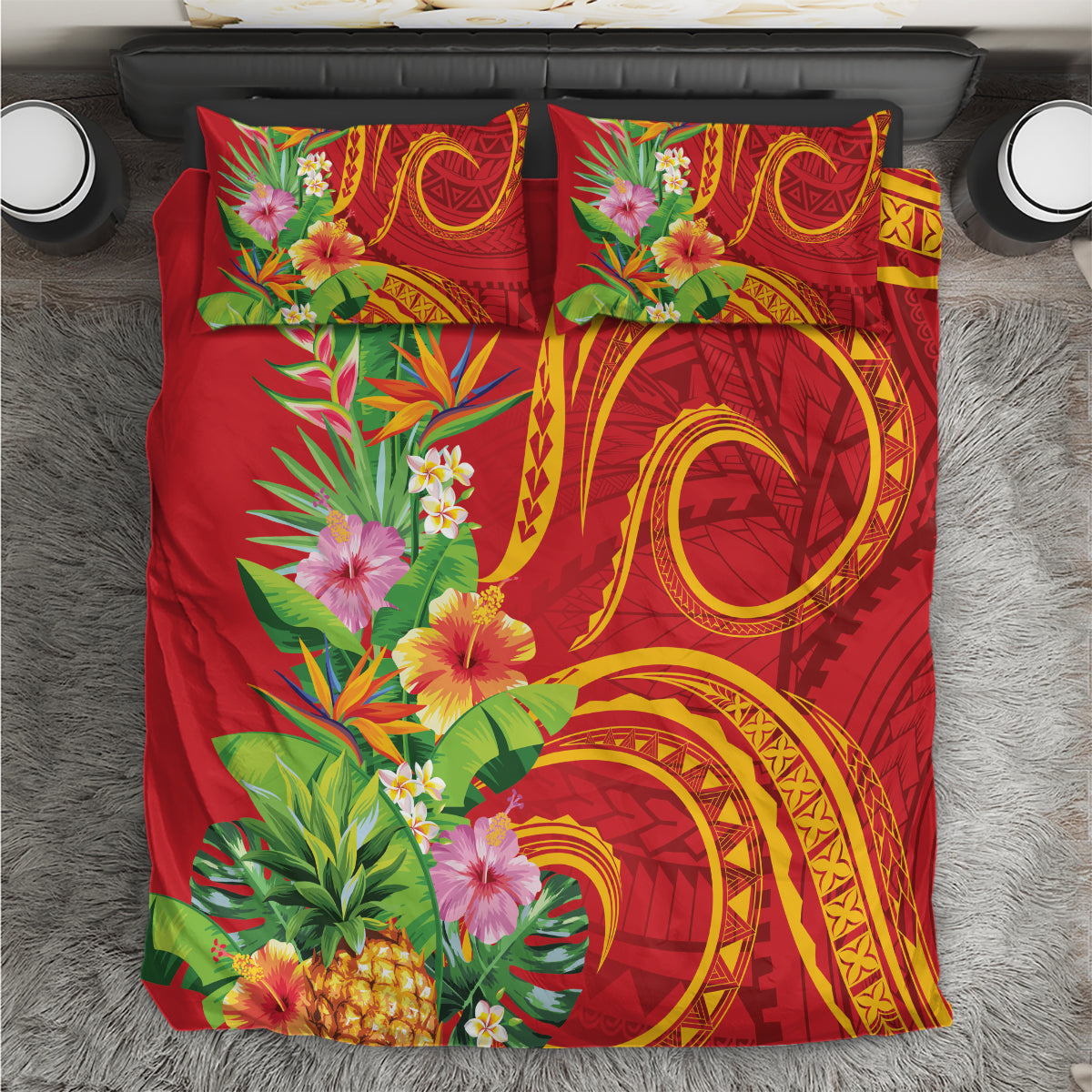 Polynesian Tribal Flower Tattoo Bedding Set Special Vermilion Vibe