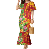 Polynesian Tribal Flower Tattoo Family Matching Mermaid Dress and Hawaiian Shirt Special Vermilion Vibe