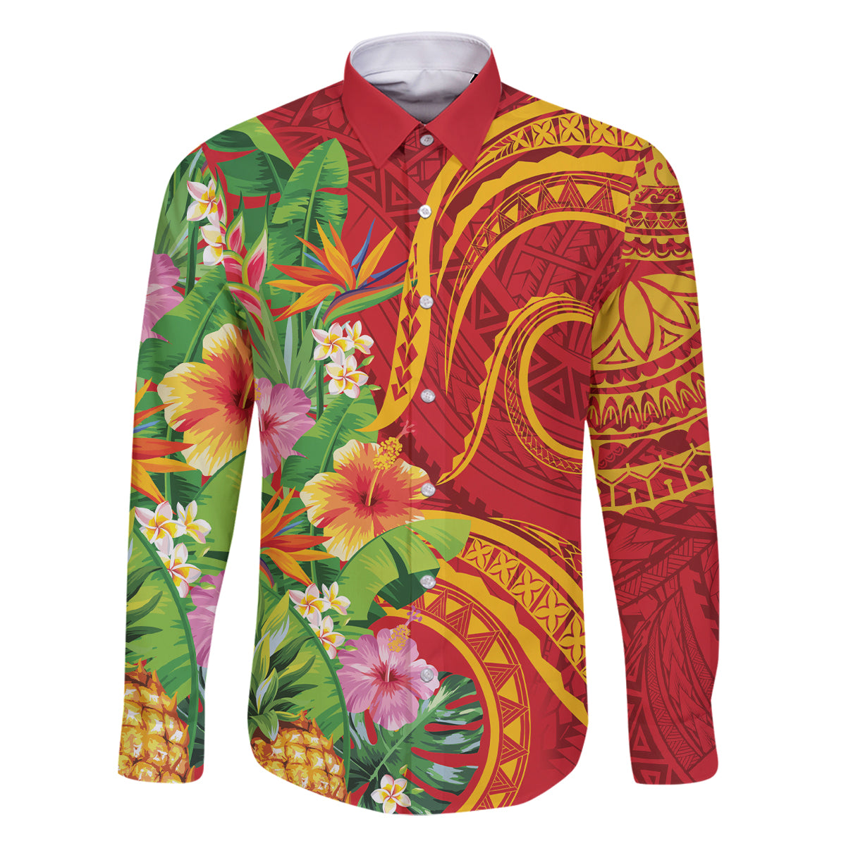 Polynesian Tribal Flower Tattoo Family Matching Off Shoulder Short Dress and Hawaiian Shirt Special Vermilion Vibe