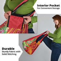 Polynesian Tribal Flower Tattoo Grocery Bag Special Vermilion Vibe