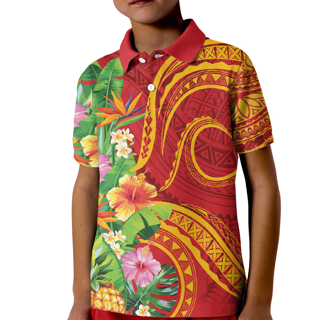 Polynesian Tribal Flower Tattoo Kid Polo Shirt Special Vermilion Vibe