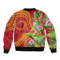 Polynesian Tribal Flower Tattoo Sleeve Zip Bomber Jacket Special Vermilion Vibe LT9 - Polynesian Pride