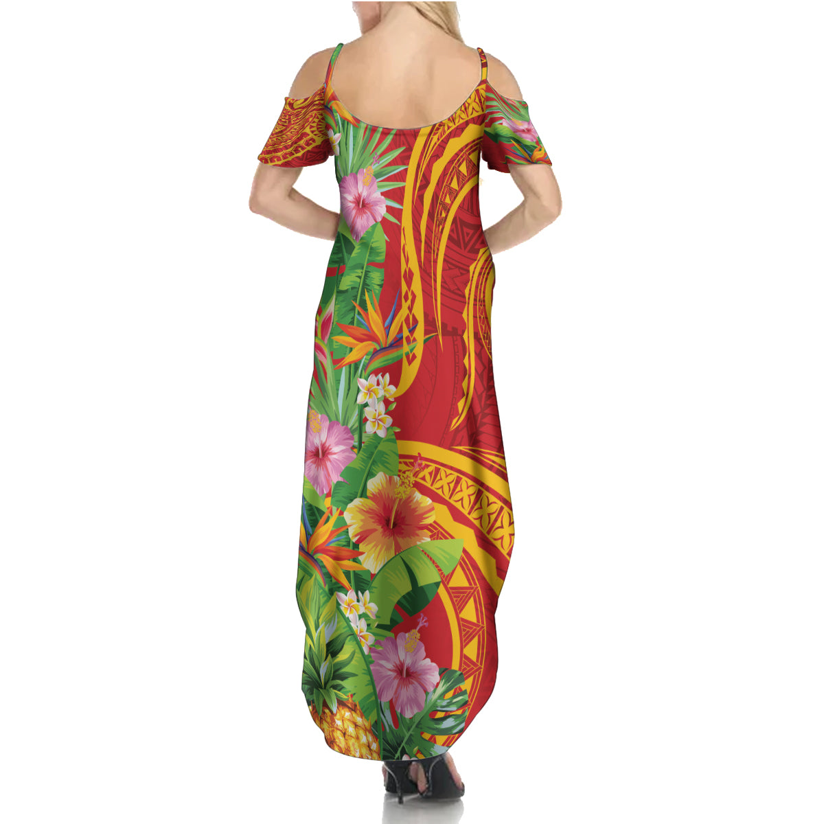 Polynesian Tribal Flower Tattoo Summer Maxi Dress Special Vermilion Vibe