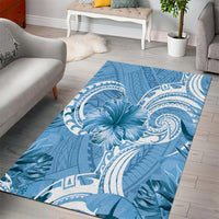 Polynesian Hibiscus Flower Tribal Area Rug Blue Color