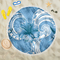 Polynesian Hibiscus Flower Tribal Beach Blanket Blue Color