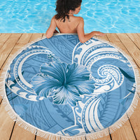 Polynesian Hibiscus Flower Tribal Beach Blanket Blue Color