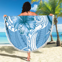 Polynesian Hibiscus Flower Tribal Beach Blanket Blue Color