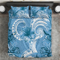 Polynesian Hibiscus Flower Tribal Bedding Set Blue Color