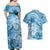 Polynesian Hibiscus Flower Tribal Couples Matching Off Shoulder Maxi Dress and Hawaiian Shirt Blue Color