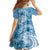Polynesian Hibiscus Flower Tribal Family Matching Off Shoulder Short Dress and Hawaiian Shirt Blue Color