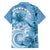 Polynesian Hibiscus Flower Tribal Family Matching Off Shoulder Short Dress and Hawaiian Shirt Blue Color