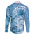 Polynesian Hibiscus Flower Tribal Family Matching Off Shoulder Short Dress and Hawaiian Shirt Blue Color