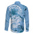 Polynesian Hibiscus Flower Tribal Family Matching Off Shoulder Short Dress and Hawaiian Shirt Blue Color
