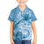 Polynesian Hibiscus Flower Tribal Family Matching Short Sleeve Bodycon Dress and Hawaiian Shirt Blue Color