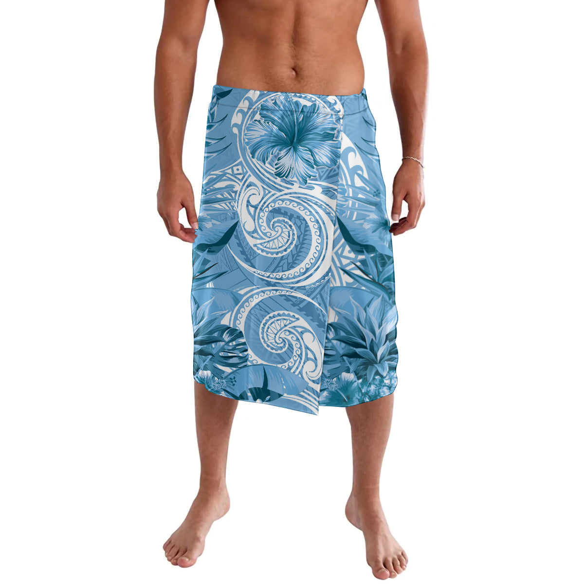 Polynesian Hibiscus Flower Tribal Lavalava Blue Color